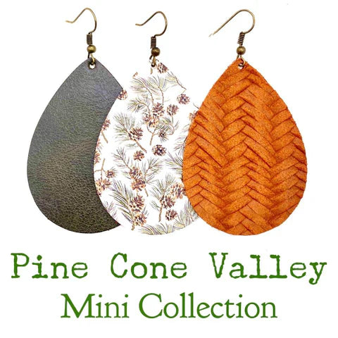 2.5" Pine Cone Valley Leather Teardrop Earrings - Olive Riviera