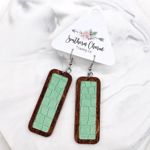 Gecko Inset Bar Earrings - Mint