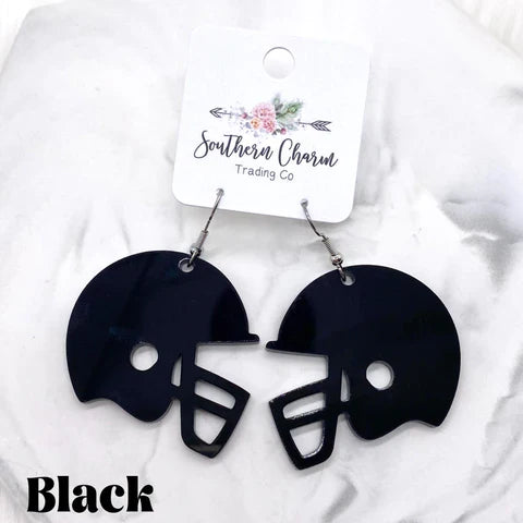 2" Acrylic Spirit Football Helmet Earrings - Black