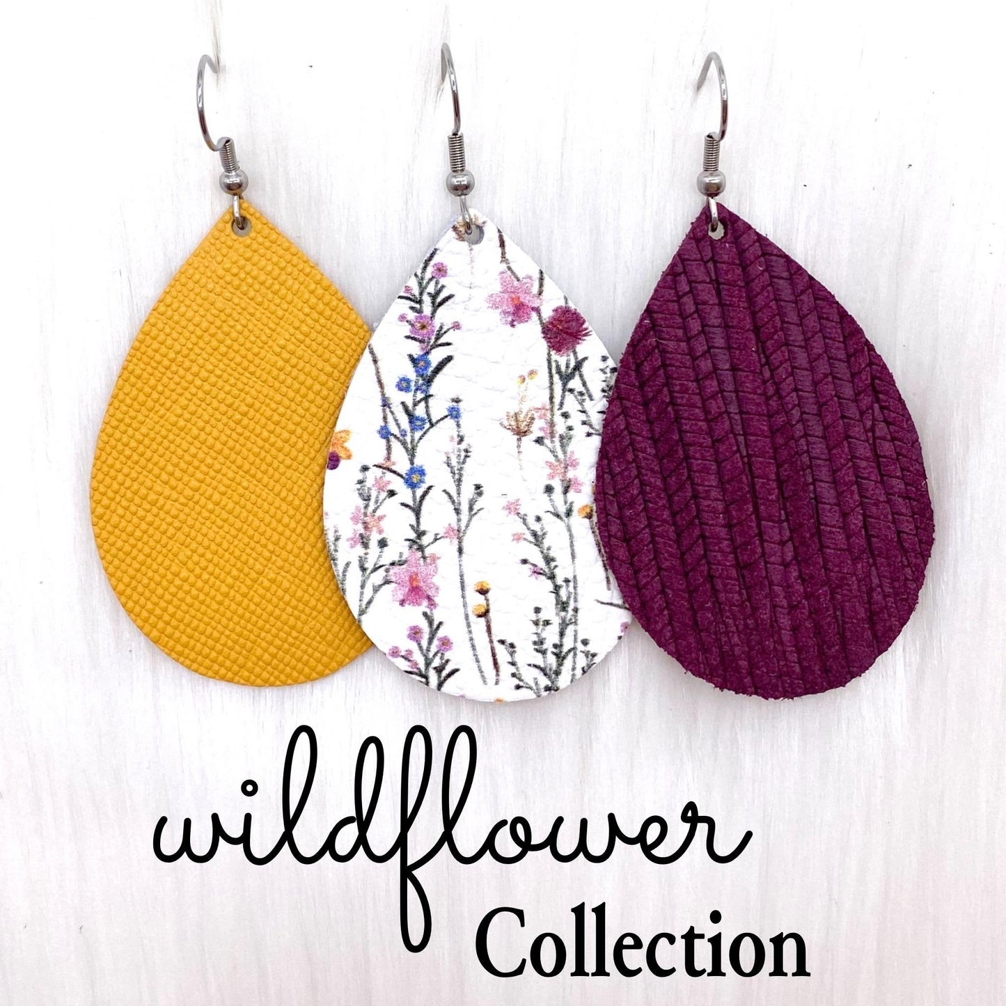 2" Wildflower Mini Collection Earrings - Mustard Saffiano