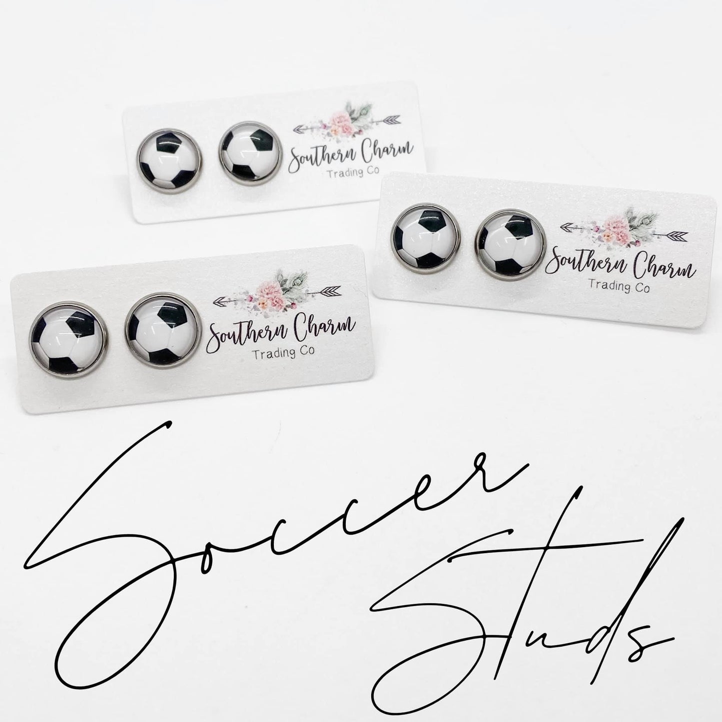 Mini 8mm Soccer Stud Earrings