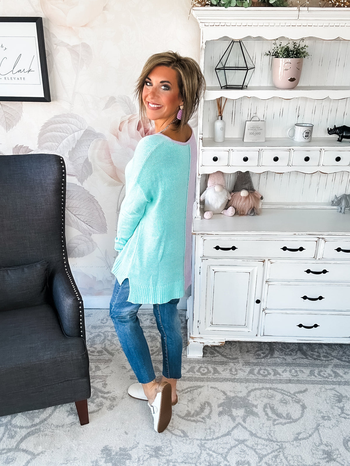 Don't Hide Now Colorblock Sweater - Lavender/Mint