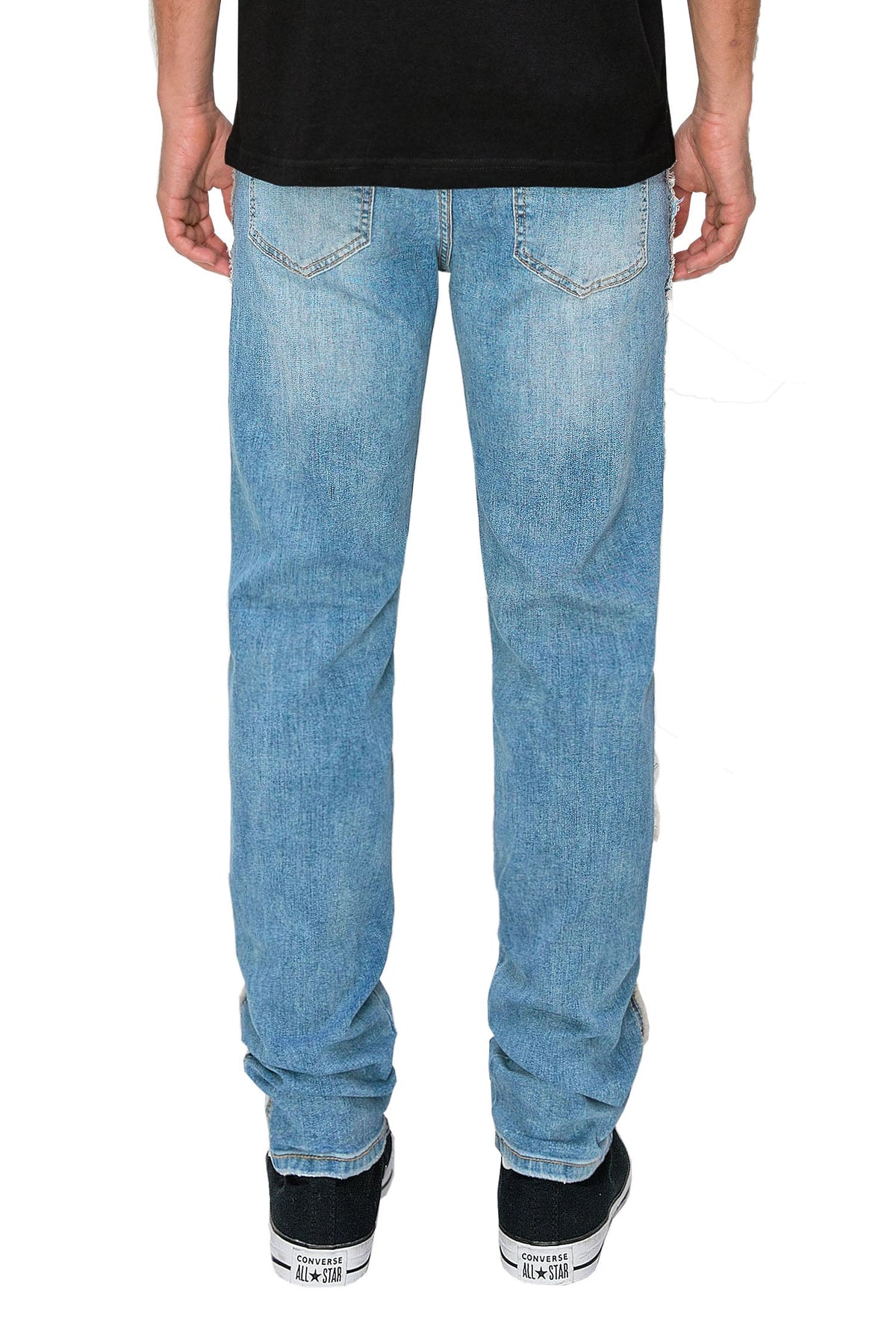 Men's Side Raw Edge Rip & Repair Denim Jeans
