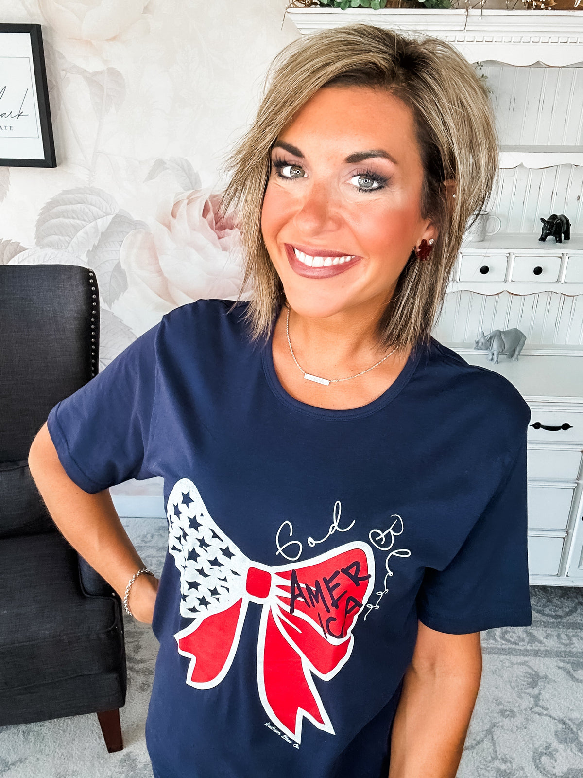 God Bless America Bow Graphic T-shirt Dress