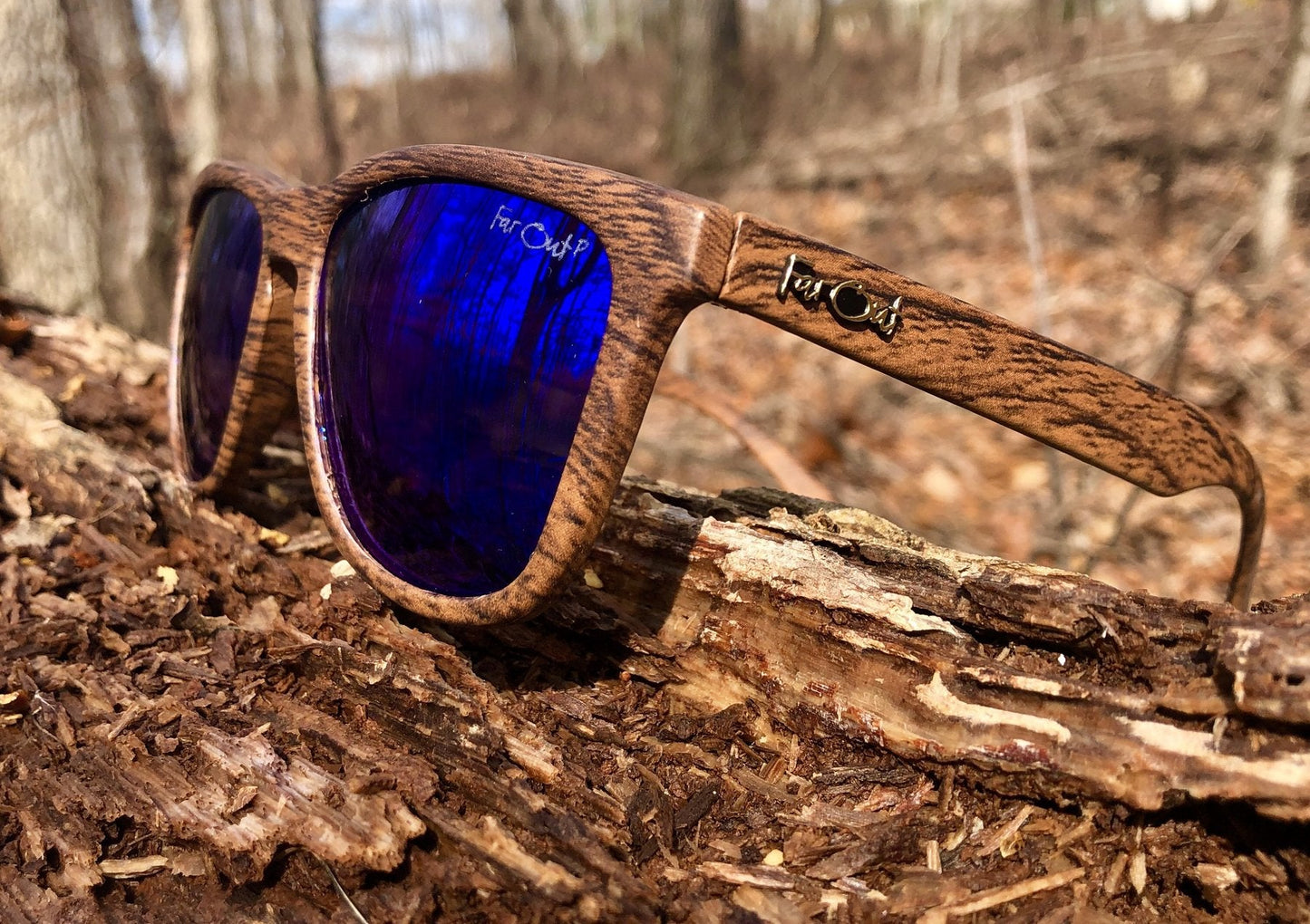 FarOut Sunglasses - Wood Grain Brown Polarized Premiums Blue Lens