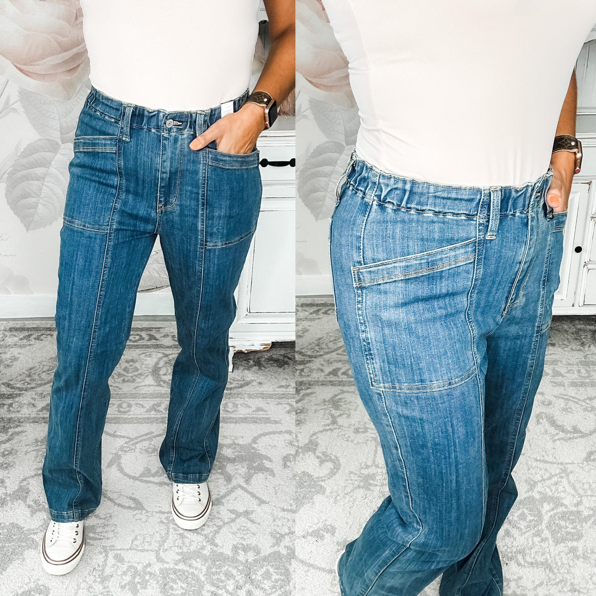 Judy Blue Elastic Waist Vintage Straight Jeans