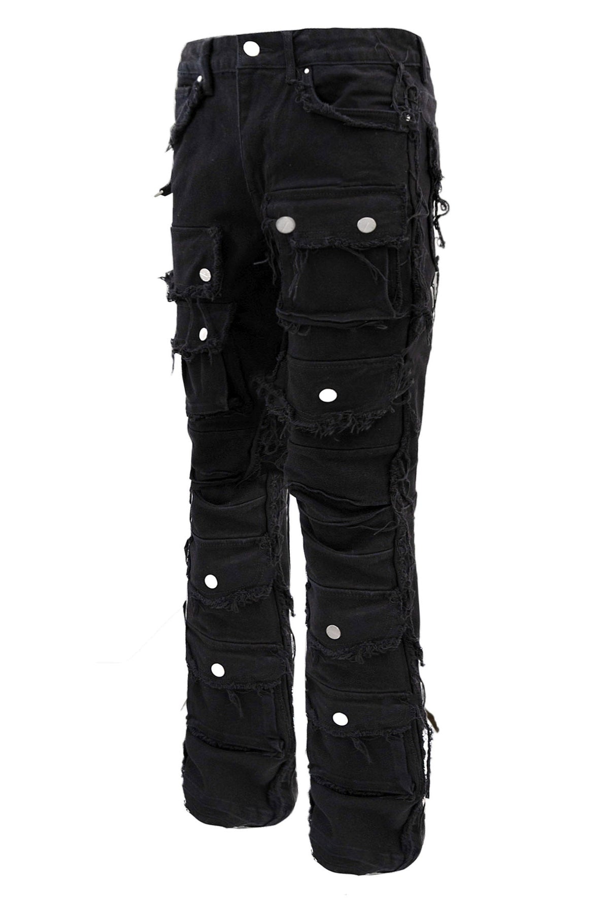 Men's Distressed Edge Cut Slim Stack Flared Cargo Jeans