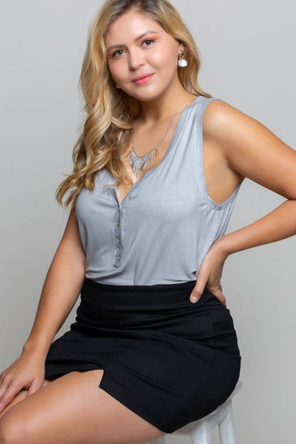 Loving Soul Button Front Tank - Dove Grey