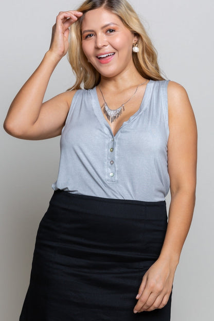 Loving Soul Button Front Tank - Dove Grey
