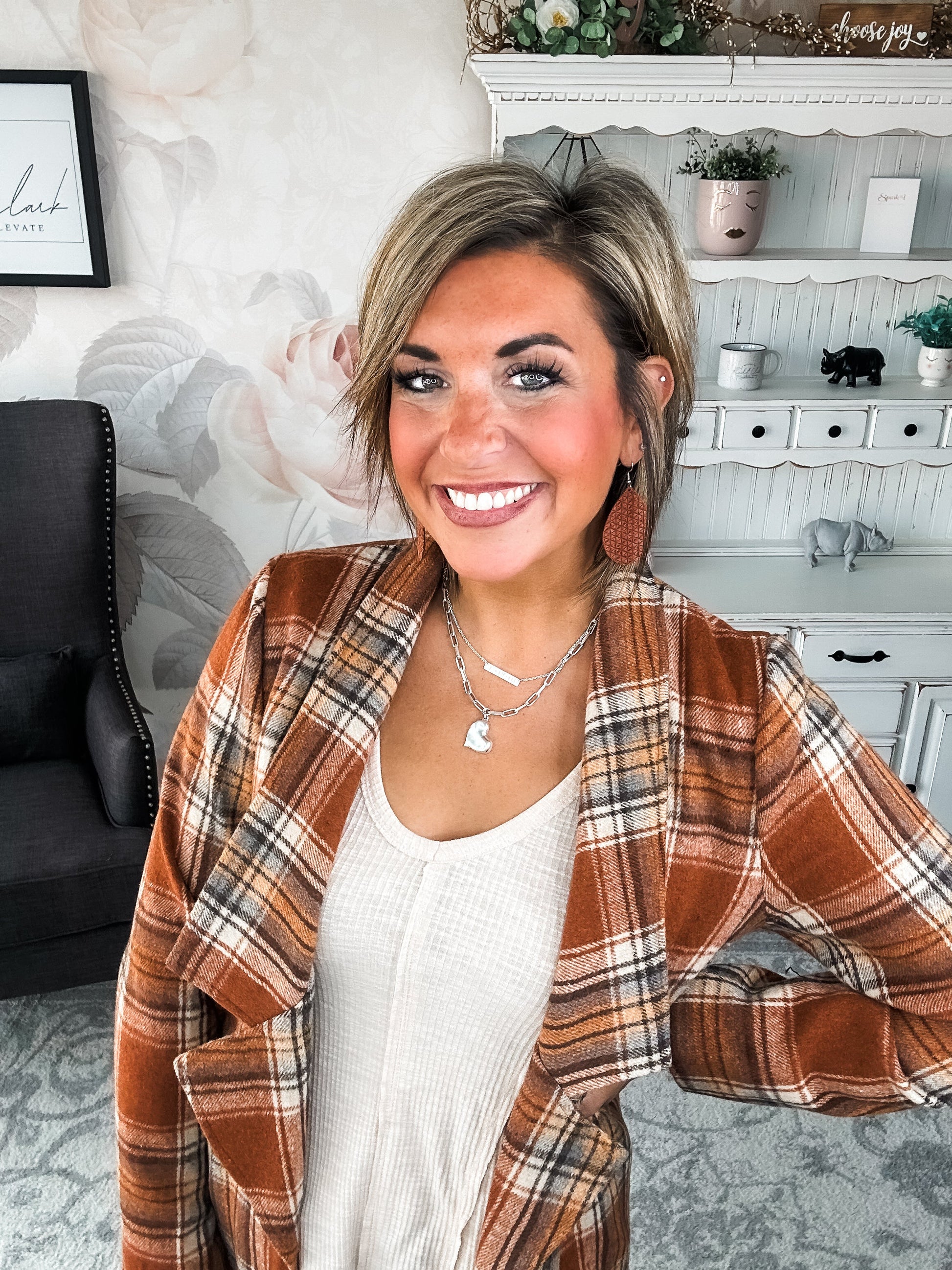 In The Air Plaid Jacket - Rust