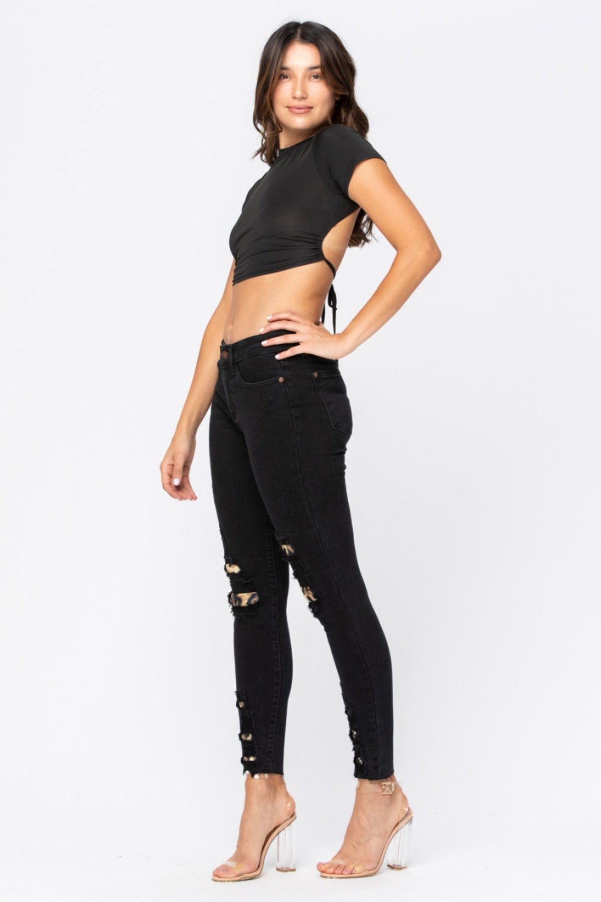 Judy Blue Black Destroyed Leopard Patch Skinny