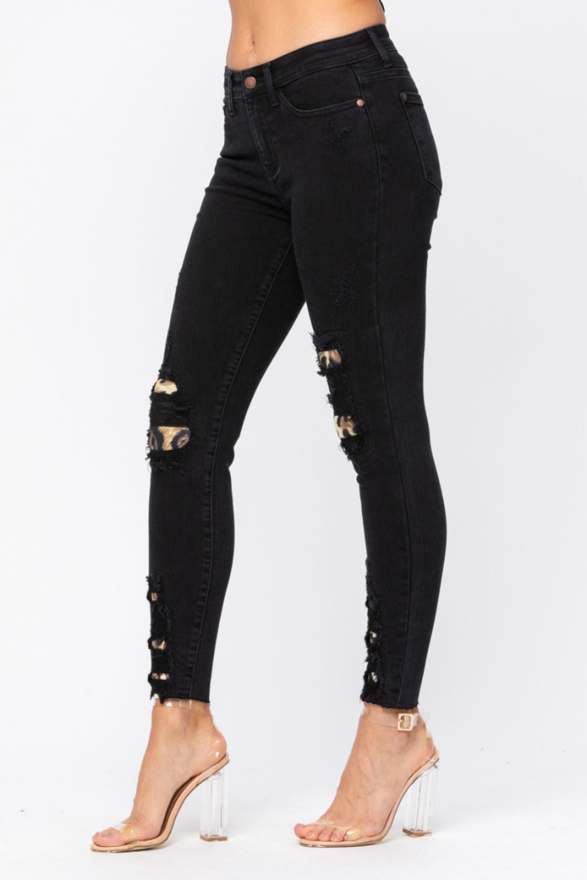 Judy Blue Black Destroyed Leopard Patch Skinny