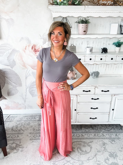 Ampersand Avenue Tiered Boho Pants - Pink