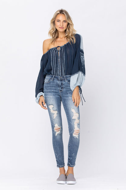 Judy Blue Bleach Splatter Destroyed Skinny Jeans