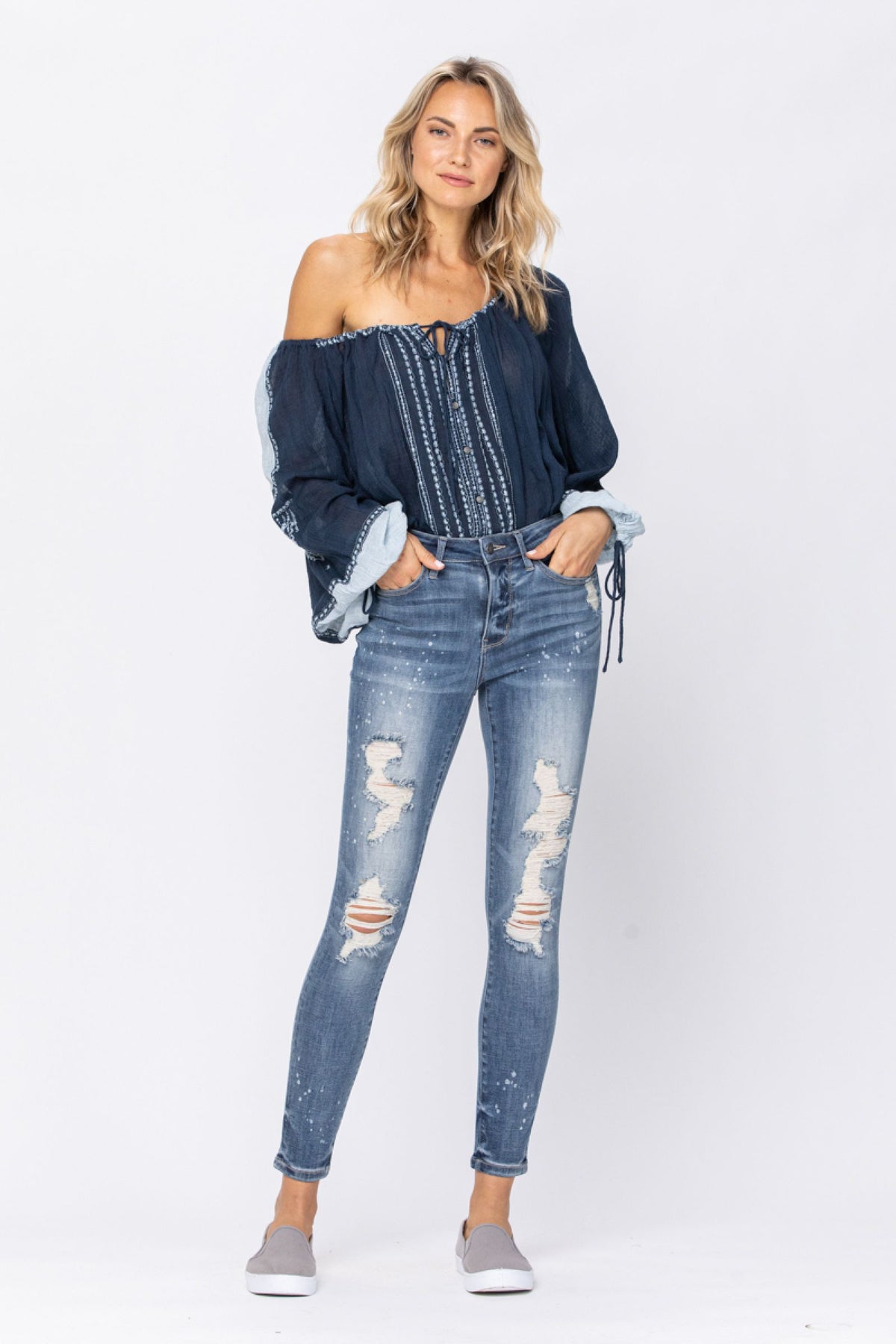 Judy Blue Bleach Splatter Destroyed Skinny Jeans