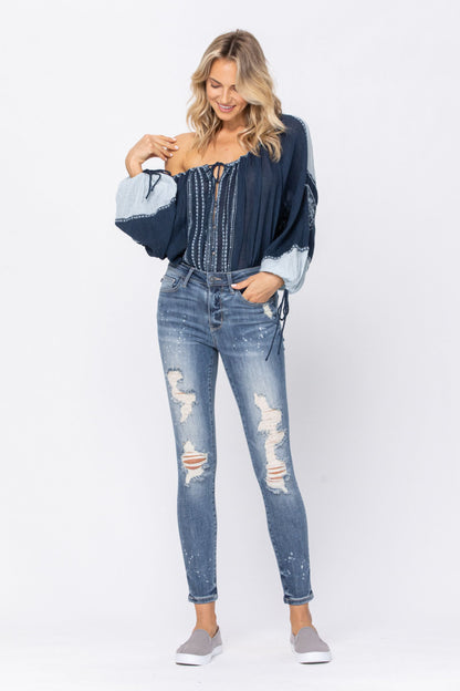 Judy Blue Bleach Splatter Destroyed Skinny Jeans
