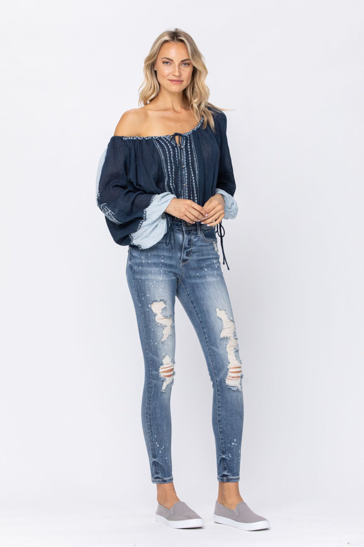 Judy Blue Bleach Splatter Destroyed Skinny Jeans