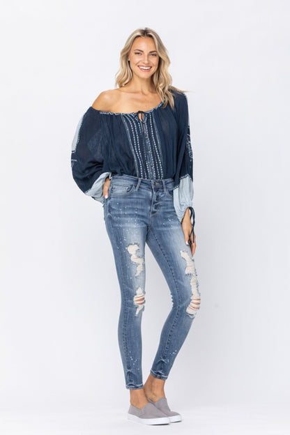 Judy Blue Bleach Splatter Destroyed Skinny Jeans