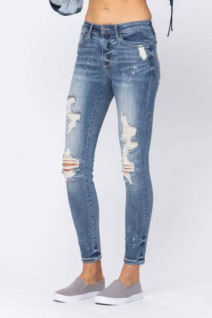 Judy Blue Bleach Splatter Destroyed Skinny Jeans