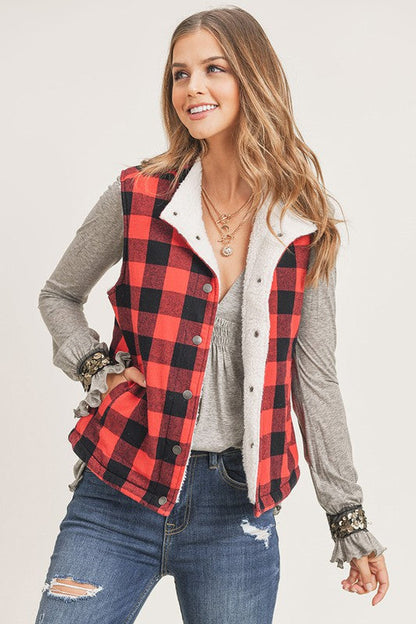 Checks Out Sherpa Vest - Red
