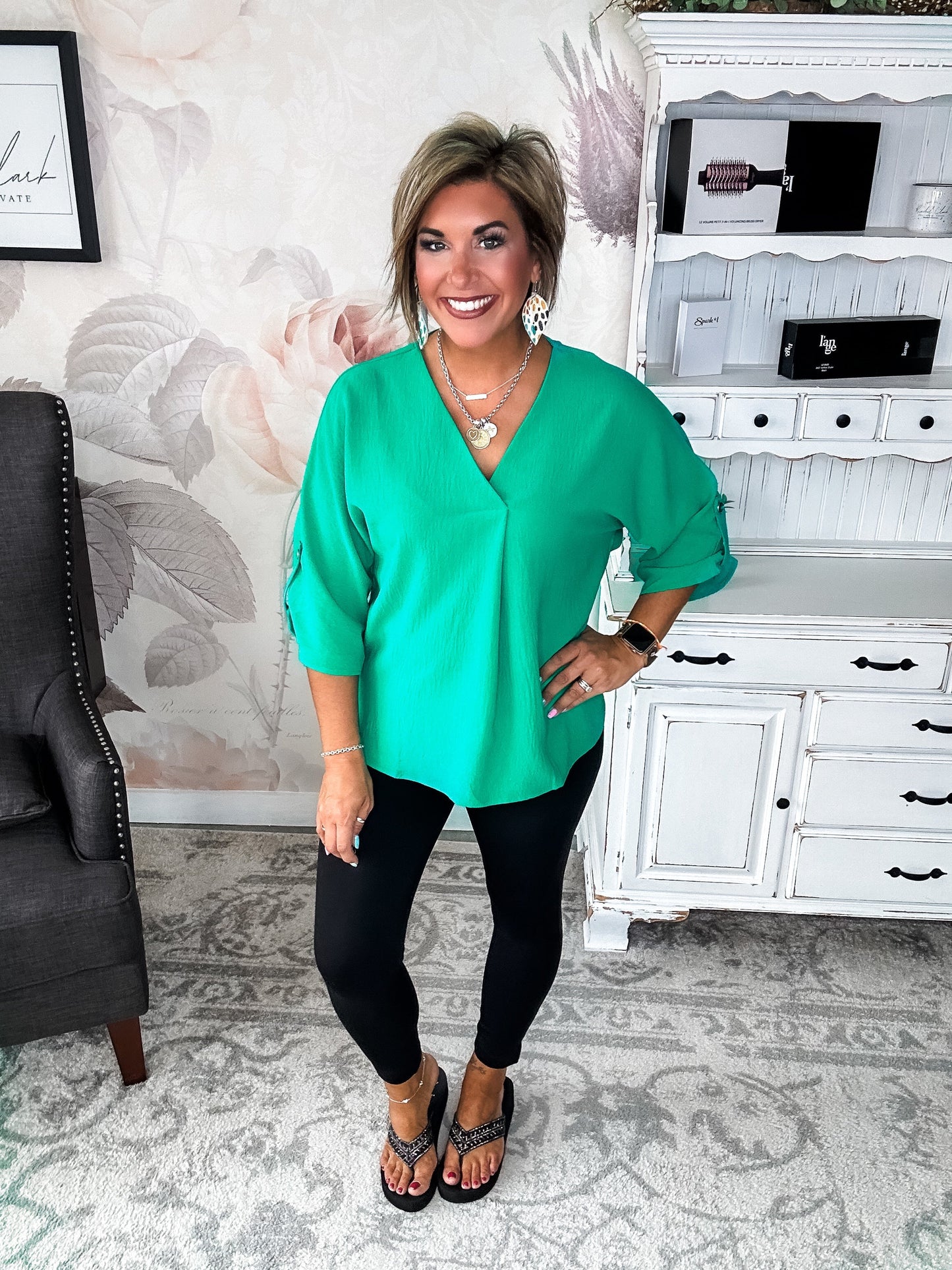 Let Me Work It Blouse - Emerald
