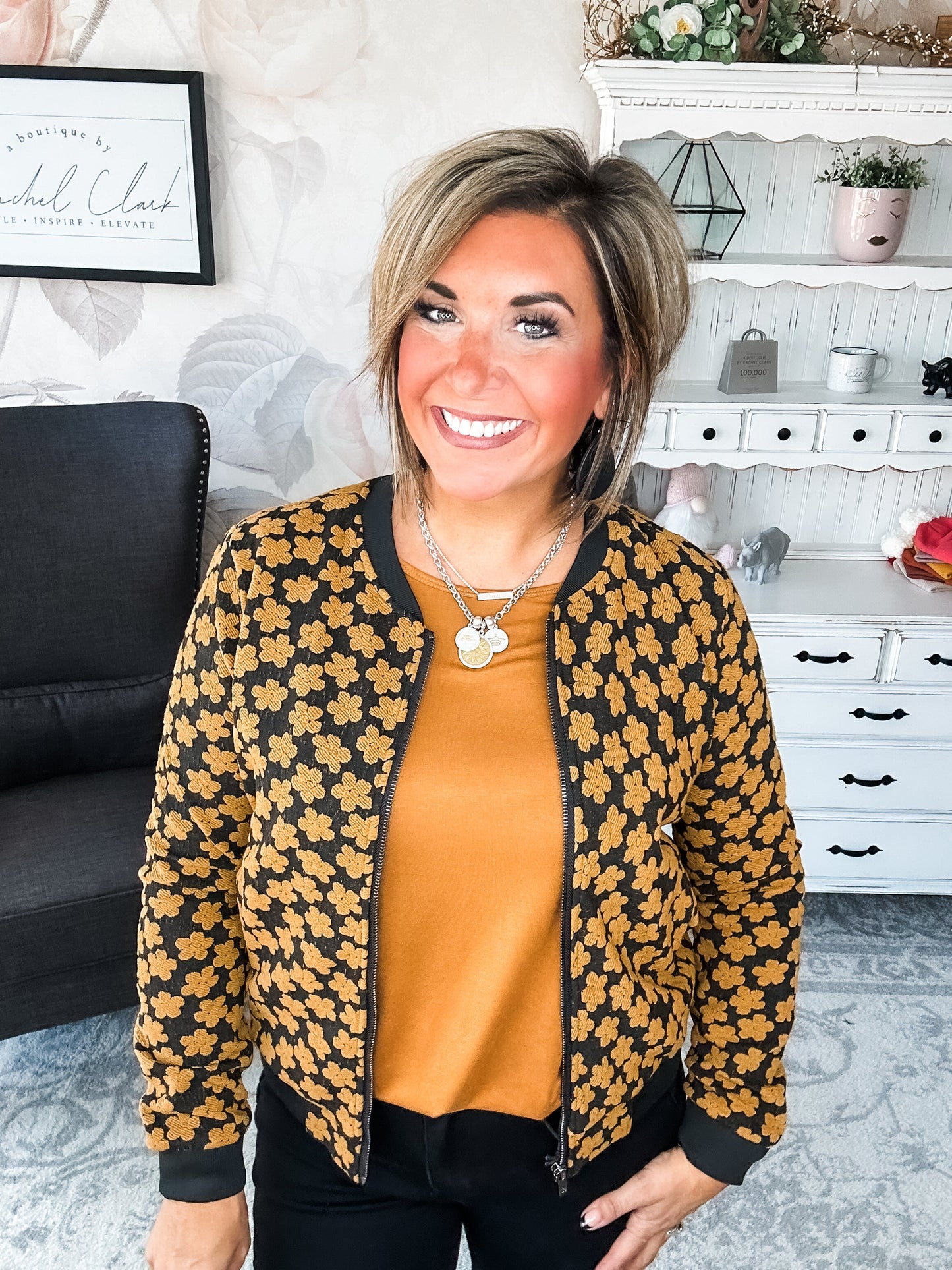 Ampersand Avenue Flower Bomb-er Jacket - Mustard
