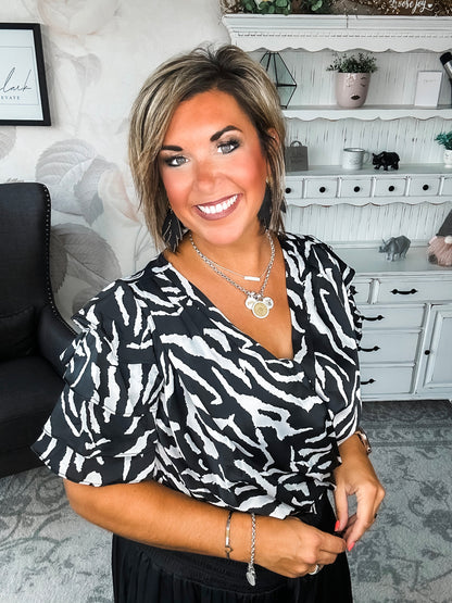 Feeling Sassy Zebra Bodysuit - Black