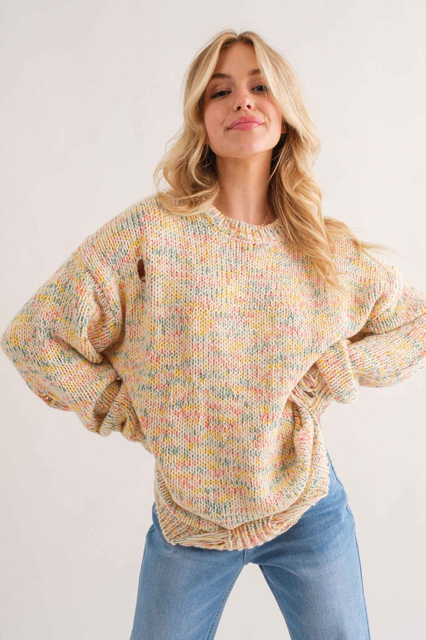 Color Your World Distressed Sweater