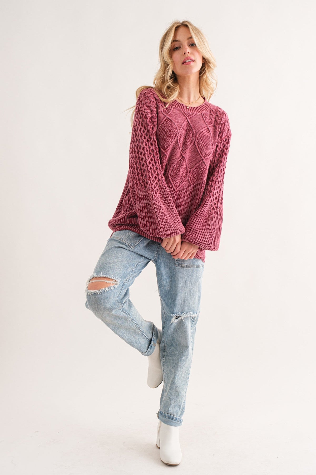 Classic Feelings Textured Sweater - Wine