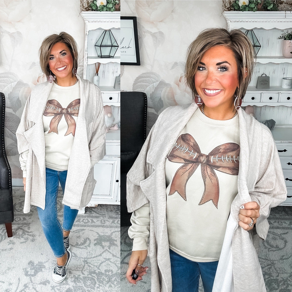 Football Preppy Bow Graphic Sweatshirt