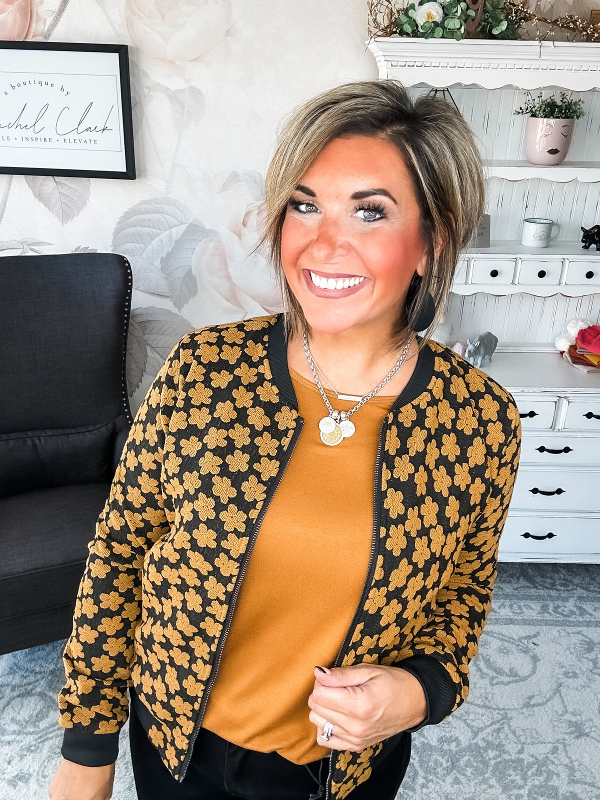 Ampersand Avenue Flower Bomb-er Jacket - Mustard