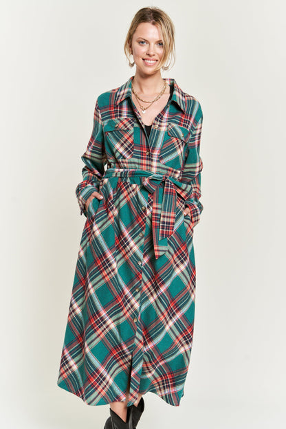 Moving on Up Button Down Dress - Green
