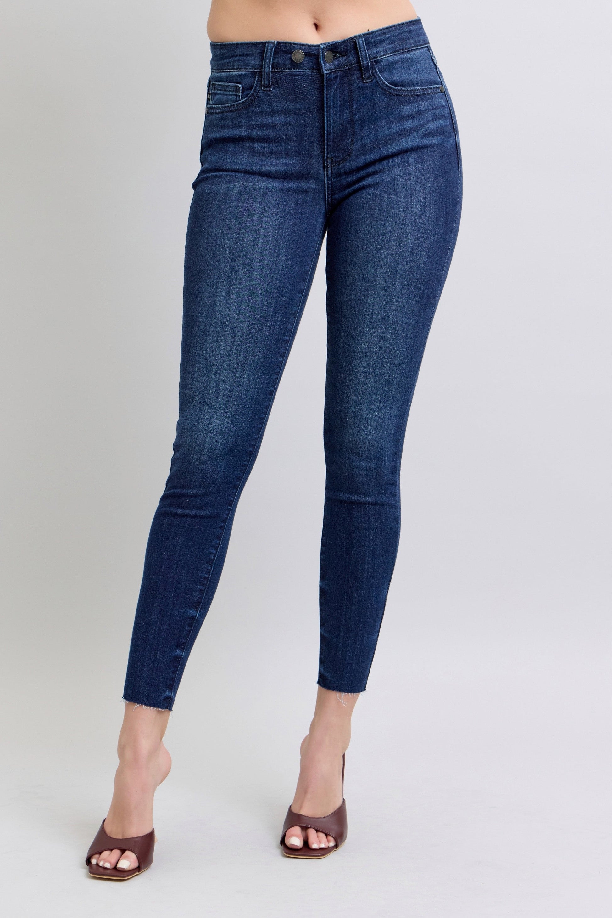 Judy Blue Double Button Raw Hem Skinny Jean