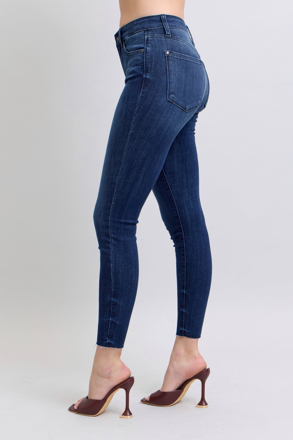 Judy Blue Double Button Raw Hem Skinny Jean