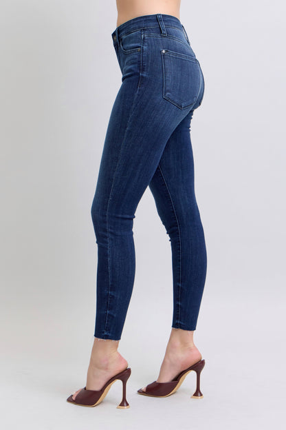 Judy Blue Double Button Raw Hem Skinny Jean