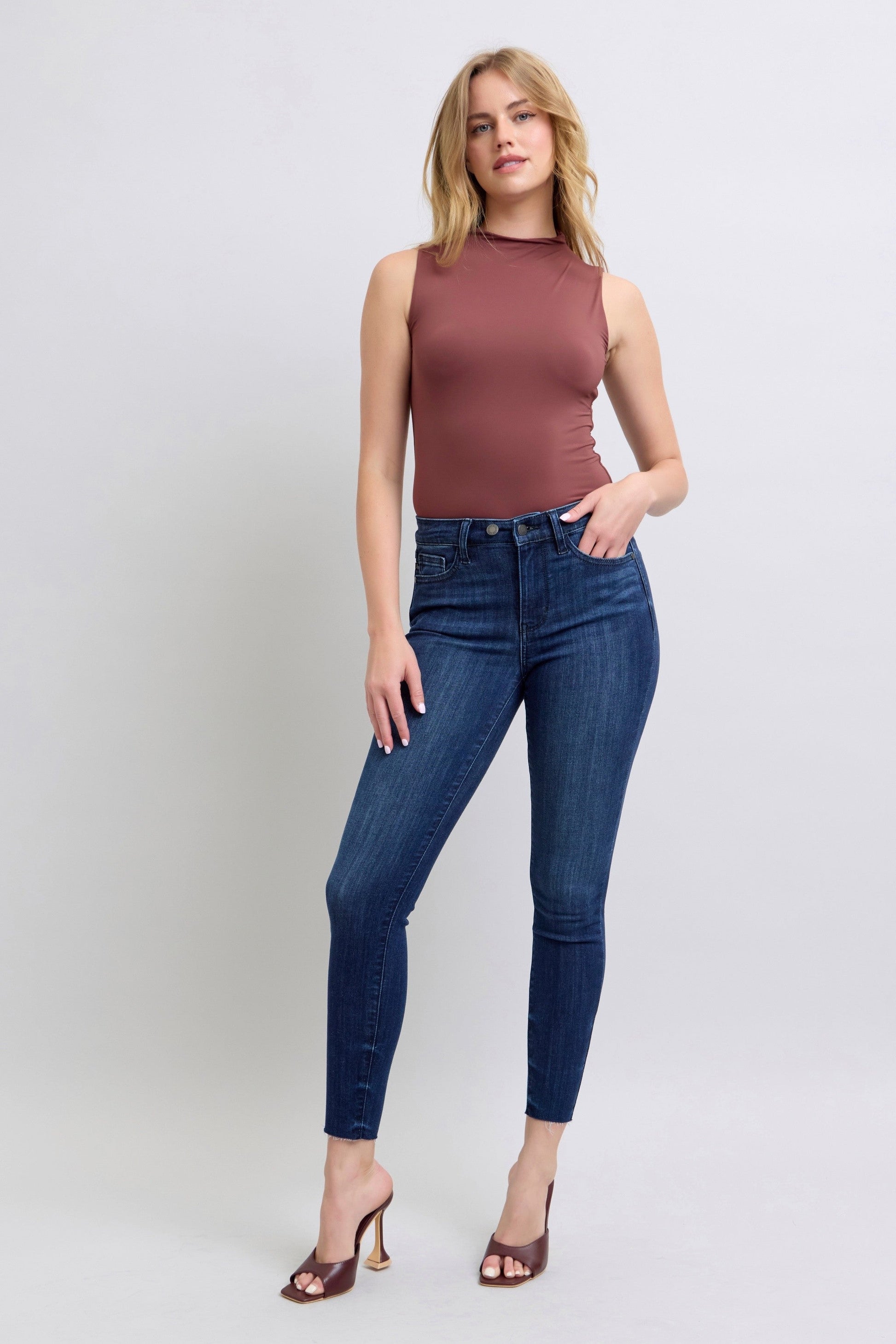 Judy Blue Double Button Raw Hem Skinny Jean