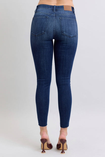 Judy Blue Double Button Raw Hem Skinny Jean