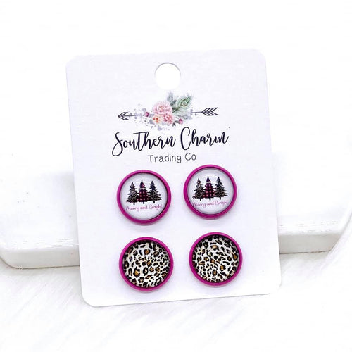 Merry and Bright in Fuchsia Setting Duo Earrings