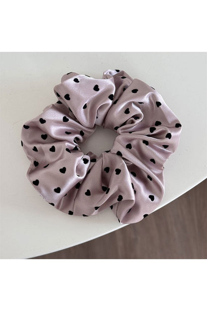 Heart Print Satin Hair Scrunchie