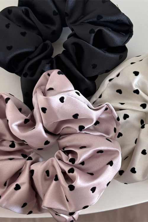Heart Print Satin Hair Scrunchie