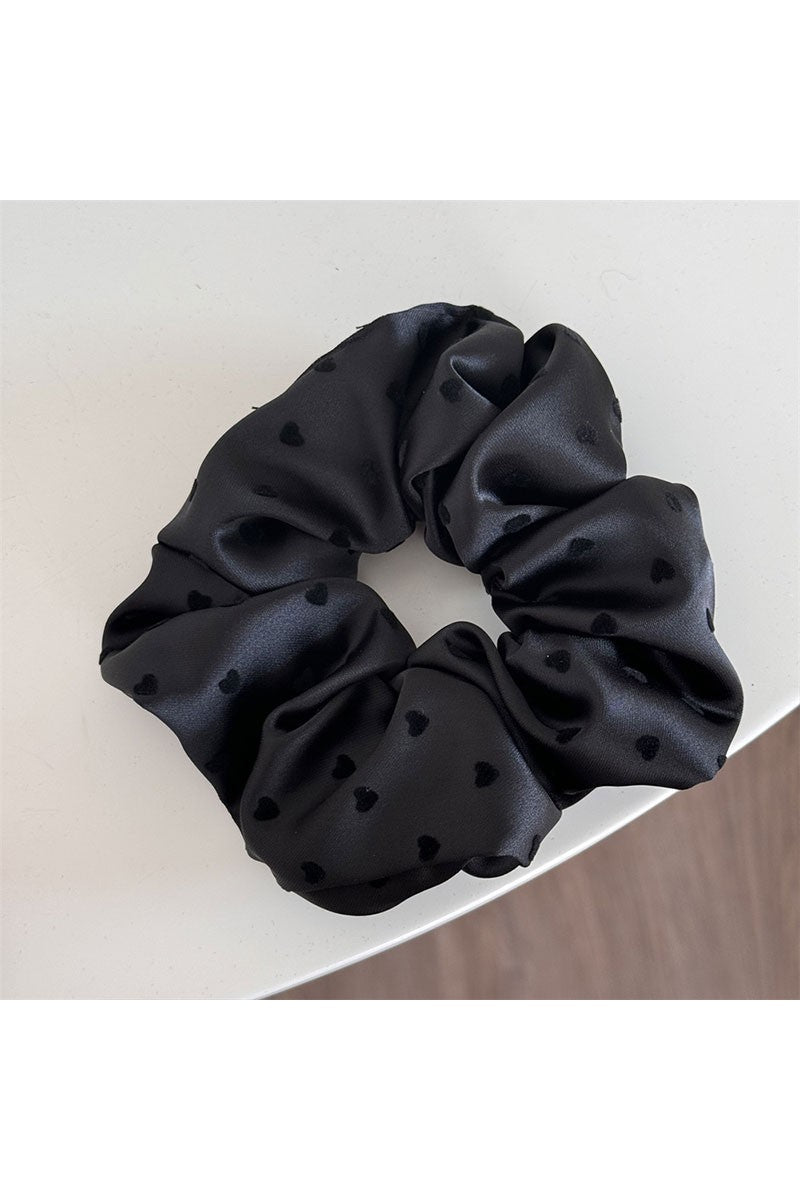Heart Print Satin Hair Scrunchie