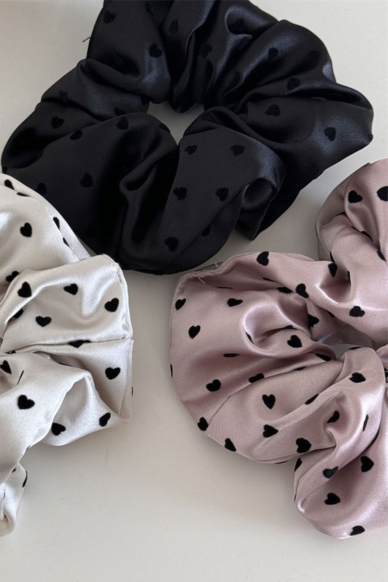 Heart Print Satin Hair Scrunchie