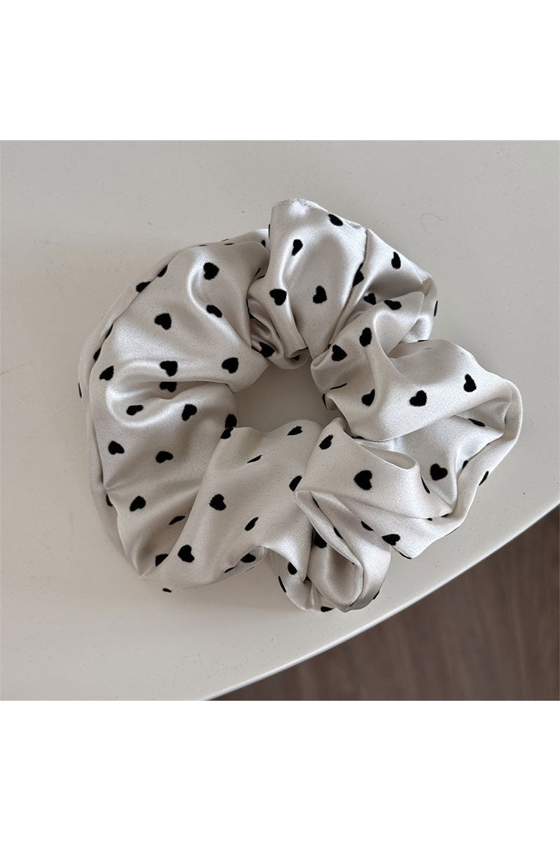Heart Print Satin Hair Scrunchie