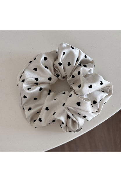 Heart Print Satin Hair Scrunchie