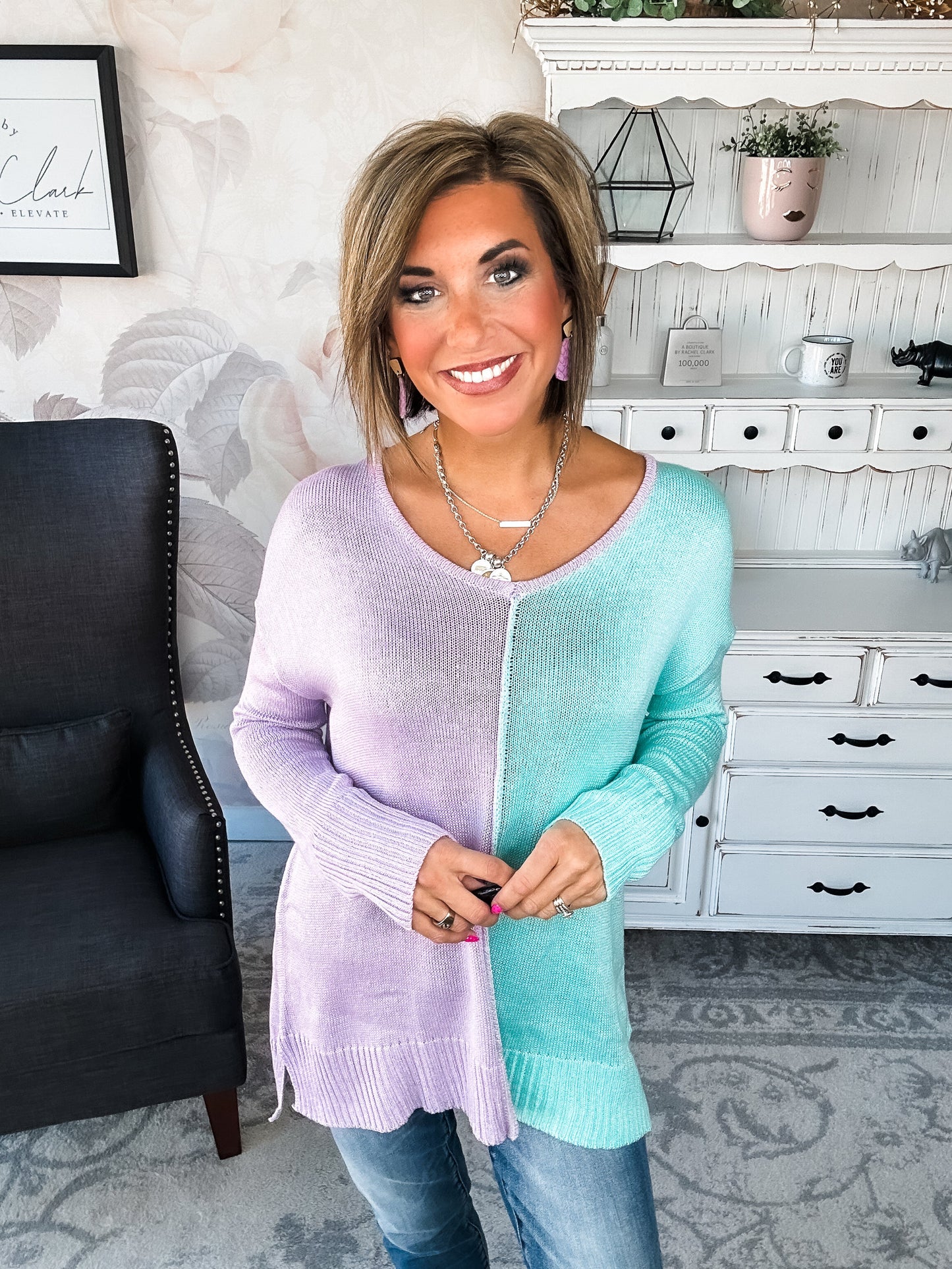 Don't Hide Now Colorblock Sweater - Lavender/Mint