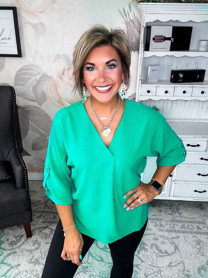 Let Me Work It Blouse - Emerald