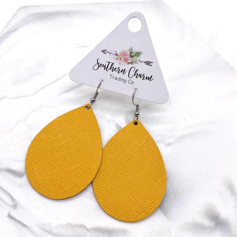 2" Wildflower Mini Collection Earrings - Mustard Saffiano