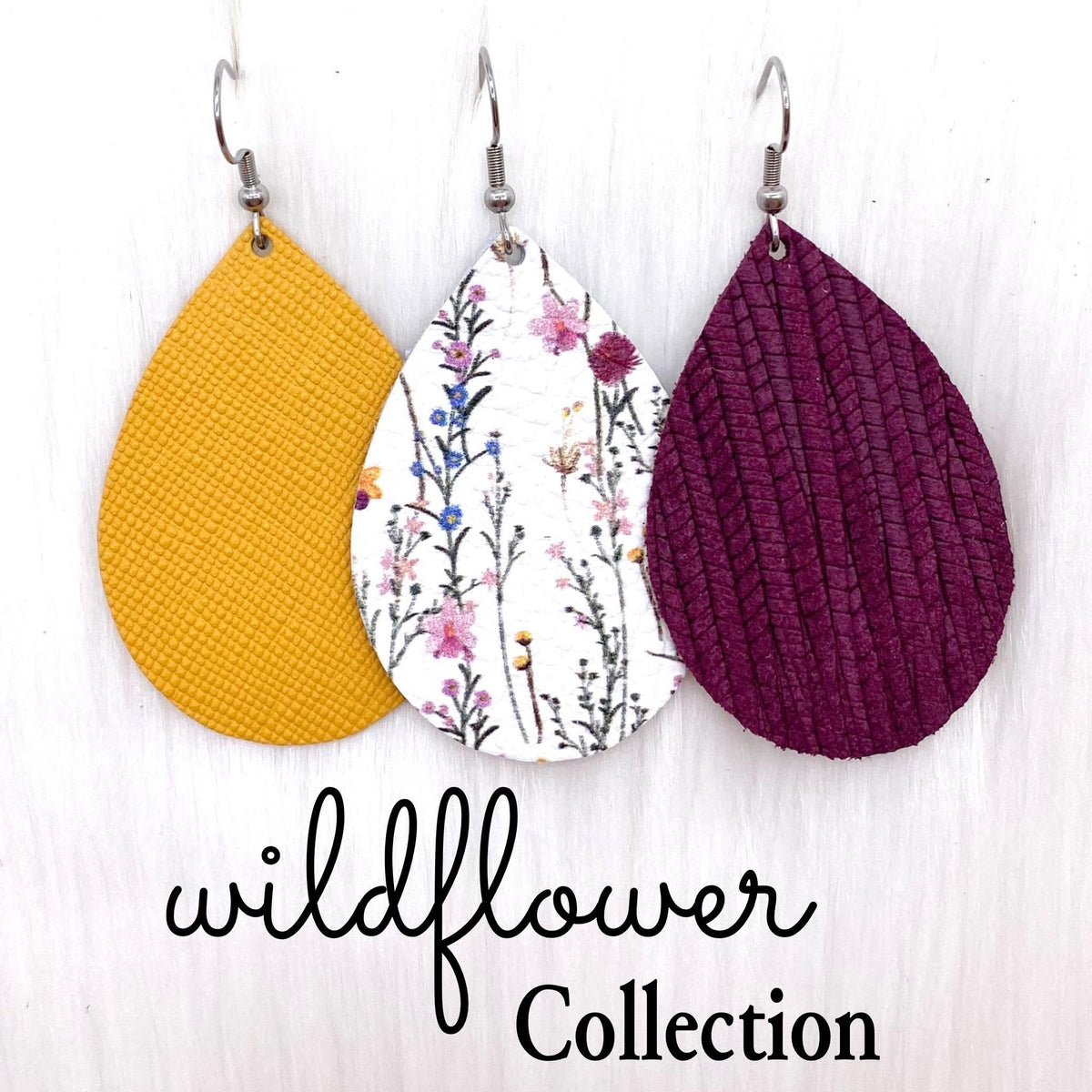 2" Wildflower Mini Collection Earrings - Mustard Saffiano