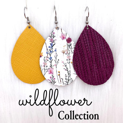 2" Wildflower Mini Collection Earrings - Mustard Saffiano