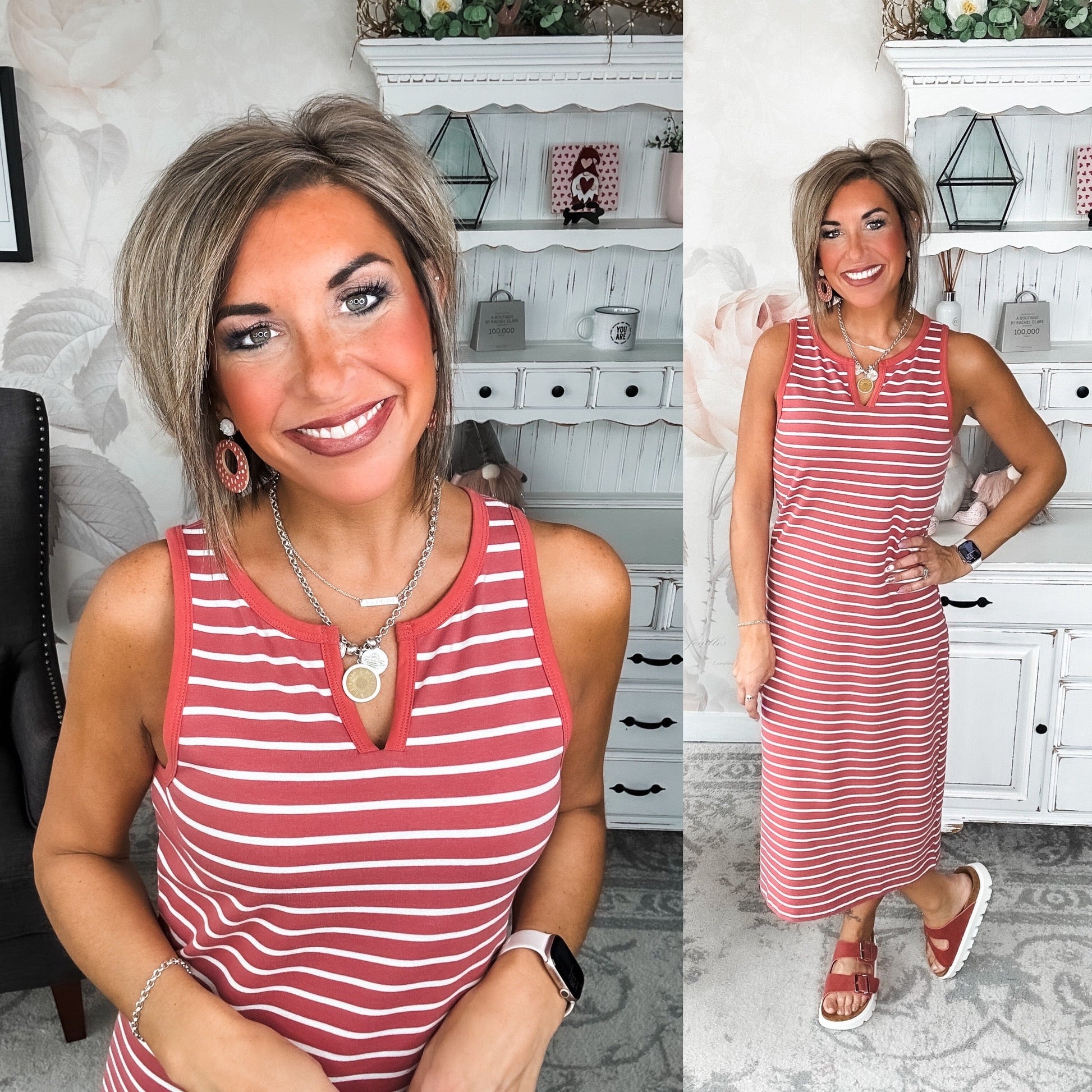 Ampersand Avenue Striped Midi Dress - Cherry Blossom